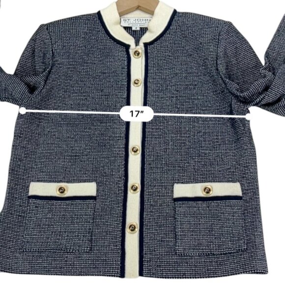 Vintage St. John Collection Suit Blue/White Long Sleeve Top & Skirt Size 4 & 6 - Picture 8 of 16
